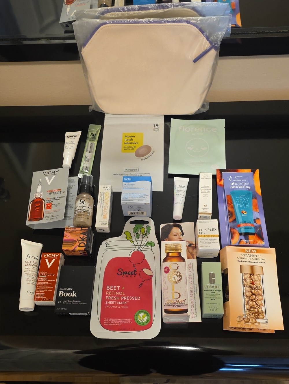 20 Assorted Skincare & Sample  Treatment Set with Light Rose Gold Cosmetic Pouch